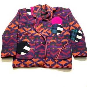 VTG Canvasbacks Lutton & Horsfield Jacket Womens S Aztec Patchwork Shawl Collar